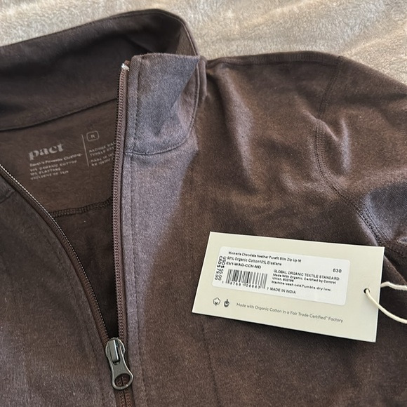 Pact Women’s Organic Cotton Chocolate Heather Purefit Slim Zip Up (M) BNWT - Picture 8 of 11